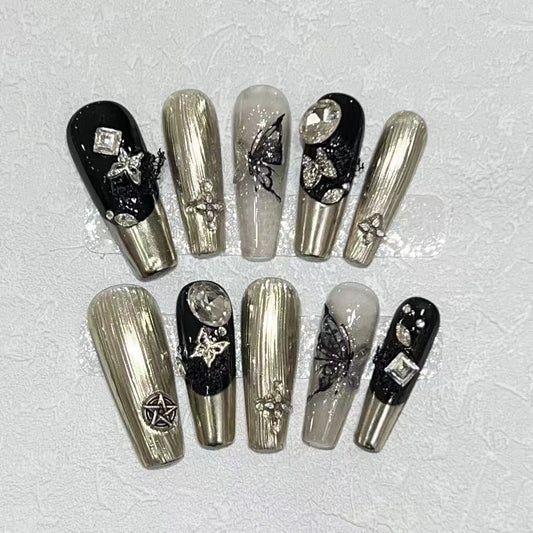 Magic Mirror French Butterfly Art Nail D36