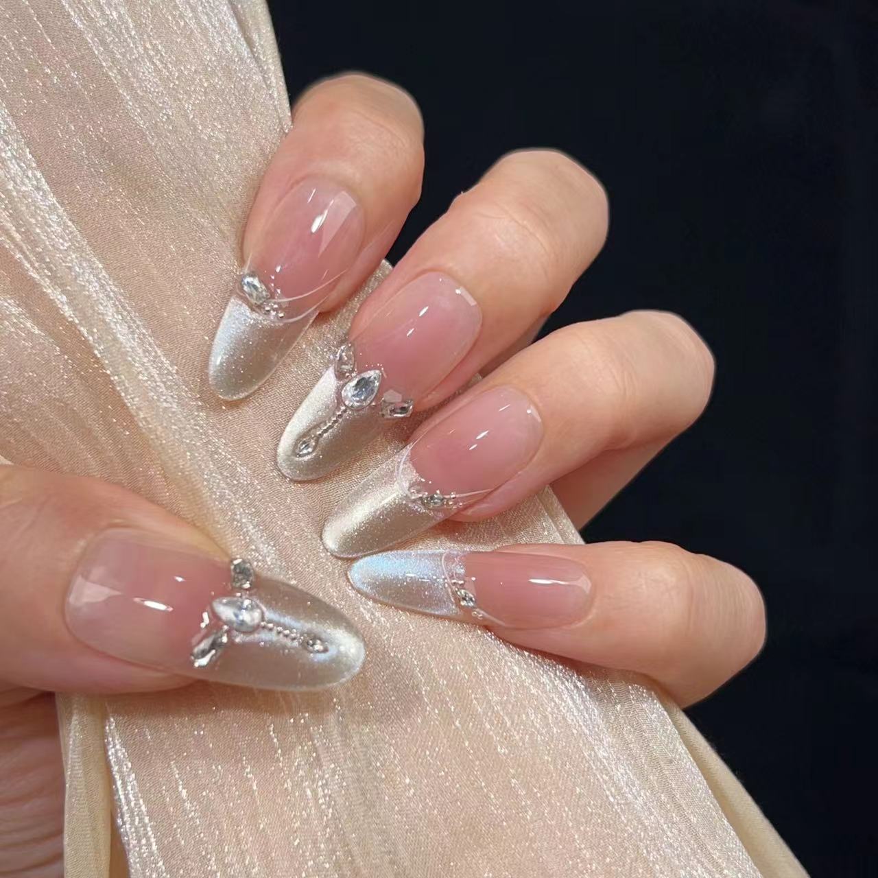 Beautiful artistic nails with small diamonds X95